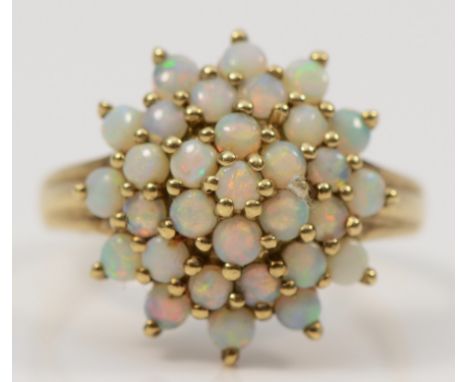 A 9ct gold opal dress ring, claw set, R, 3.9g 