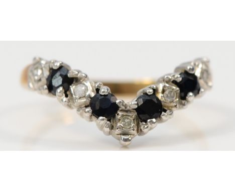 A 9ct gold sapphire and diamond wishbone ring, K, 1.8g 