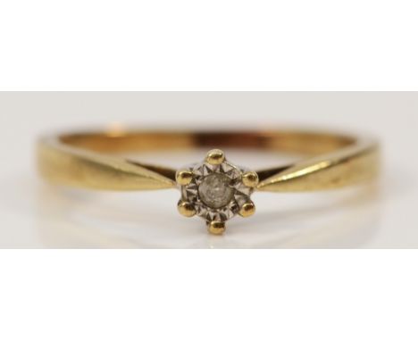 A 9ct gold vintage diamond solitaire ring, M 1/2, 1.6g 