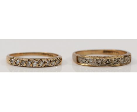 Two 9ct gold vintage diamond half eternity rings, L, I 1/2, 2.6g 
