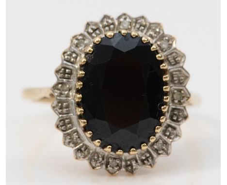 A 9ct gold vintage sapphire and diamond dress ring, claw set, T, 5g 