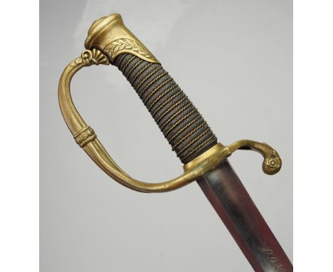 Frankreich: Säbel für Infanterie Offiziere M1821 "Donné par le Roi.".Klinge mit Devise "Donné par le Roi", Fehlschärfe gravie