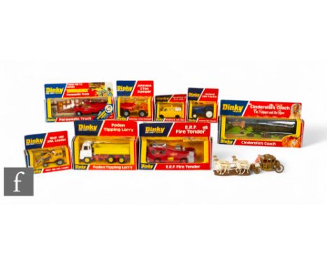 A collection of Dinky diecasts, 266 ERF Fire Tender, 267 'Emergency' Paramedic Truck, 308 Leyland 384 Tractor, 412 Bedford AA