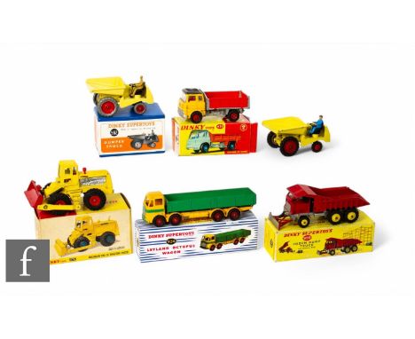 A collection of Dinky diecasts, 934 Leyland Octopus Wagon, yellow cab with green body, 435 Bedford TK Tipper, 562 Dumper Truc