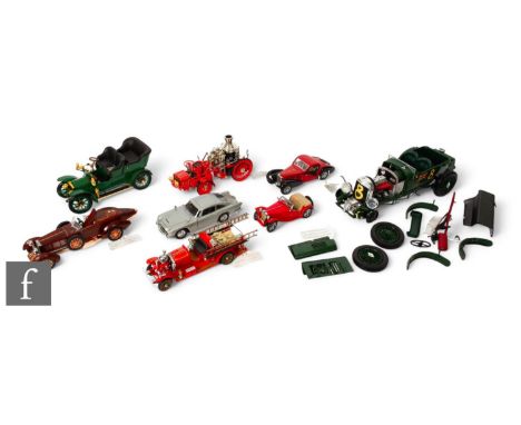Five Franklin Mint 1:24 Scale diecast models, 1912 Christie Front Drive Steamer, 1922 Ahrens Fox, Bugatti Atalante Type 57 an