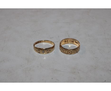 An 18ct gold ring, ring size N/O 4.5gms; another 18ct gold ring set with chip diamonds ring size R/S 2.5gms 