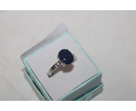 A Sterling silver sapphire and diamond ring, ring size N/O