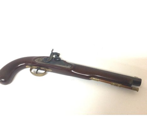 A Modern Precession Black Powder Pistol maker P Bondini Italy with a full length mahogany stock octagonal barrel brass fittin