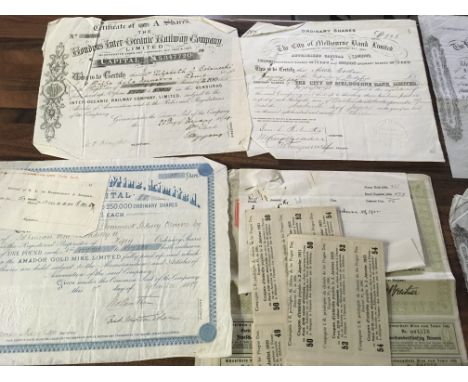 A large and interesting collection Of Victorian and later mining Railway and share bonds including gold and copper .