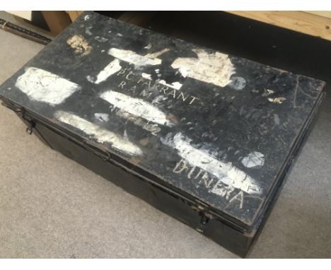 P.C Farrant Trunk and uniform contents including battledress blouse and trousers 1949 pattern. This lot cannot be posted