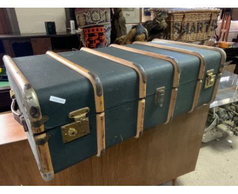 An Antique pink trunk. 103cm x 50 x 54cm together with a wood and canvas bound shipping trunk. NO RESERVE