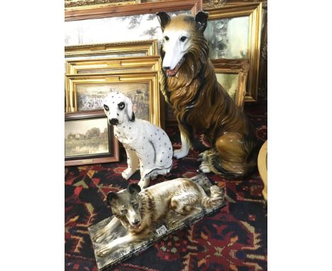 Three large vintage ceramic Dog ornaments ,33 to 69cm tall.