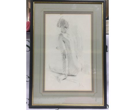A framed and glazed Mike Coot life drawing in pencil, approx 39cm x 55cm. Shipping category D. NO RESERVE