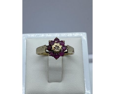 A 9ct yellow gold ruby &amp; diamond dress ring, 2.2 grams in weight approx, size R,