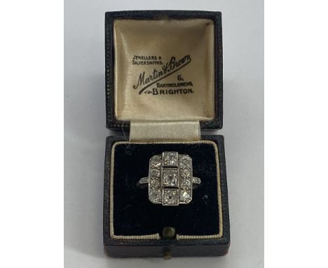 A deco fine diamond antique ring, old cut diamonds, centre stone 0.50ct approx, surrounding stones vary in size,  size N, wei