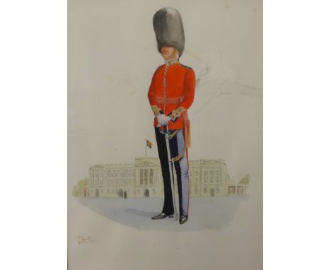 A portrait of a military officer, watercolour, 45 x 33cms, framed