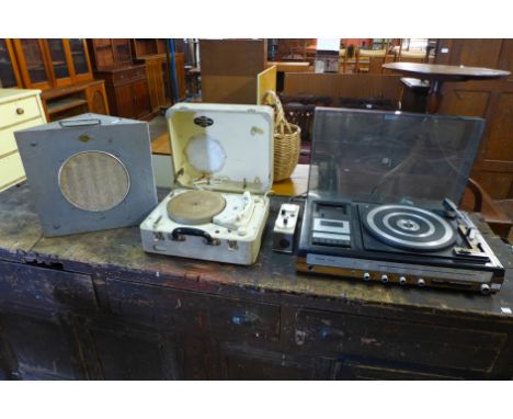 Two record players and a speaker