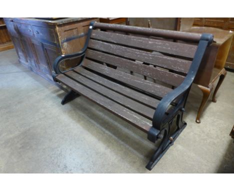 A cast iron garden bench