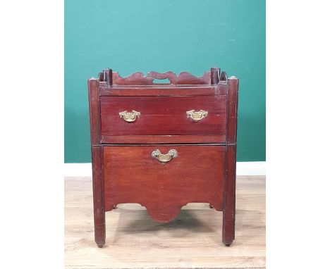 A George III mahogany Washstand with raised gallery fitted single drawer pull out commode base, mounted upon square supports,