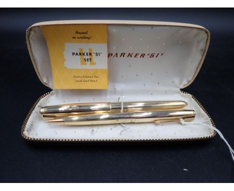 A Parker 51 Signet Duo Set with fountain pen and propelling pencil, in original case 