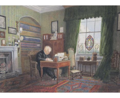 ATTRIBUTED TO ELLEN ELIZA WHITE (b.1832). Portrait of Robert Meadows White, D.D. (1798-1865), seated in his study, watercolou