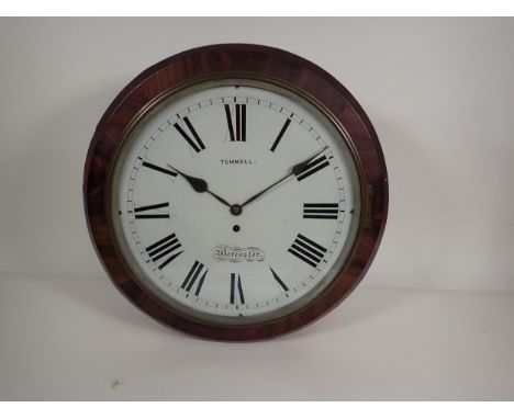 A 19th Century mahogany cased circular Wall Clock with white enamel circular dial inscribed Tummell, Worcester, single train 