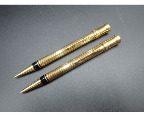 A Parker Duofold Centennial MkII Pencil and Ballpoint Pen in gold plated fluted cases 