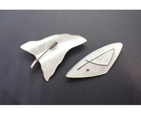 A mid 20th Century Norwegian sterling silver and white enamel Leaf Brooch by O F Hjortdahl, 50mm long and a another Brooch of