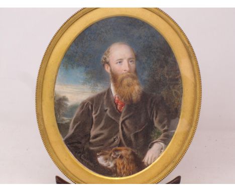 EDWARD TAYLER (1828-1906). Portrait miniature of John Hungerford Arkwright (1833-1905), half-length, wearing a dark brown jac