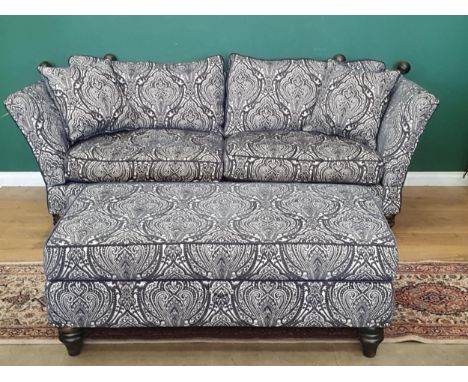 A Cavendish large Knole Sofa in 'Madame Damask Midnight' upholstery, 7ft 3in W, with two matching scatter cushions, a matchin