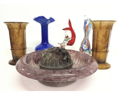 Vintage glassware vases including animal figures