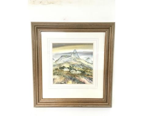 A framed watercolour by Gillian McDonald, Highland Light II study 1977. Frame size 50x53cm approximately. (class D postage)