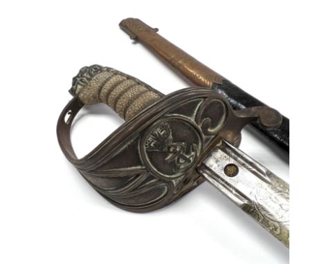 An 1827 pattern Fraser &amp; Davis Victorian naval officers sword and scabbard. Overall Length, 88cm (D)