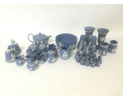 Wedgewood Jasperware miniature set consisting of thimbles, cups, bells etc with no obvious signs of damage/restoration. (D)