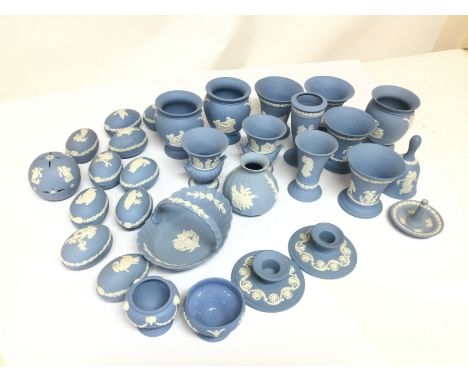 Wedgewood Jasperware set including vases, eggshell containers etc