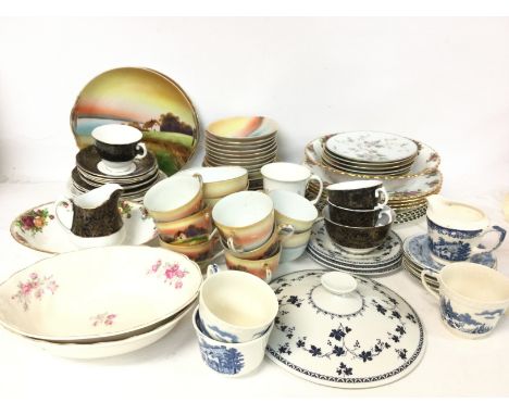 Various ceramic tea set and dinner ware cups, plates, jugs etc by Royal Albert (Old country rose), Royal Tudor ware, Noritake