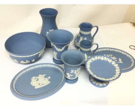 Wedgewood Jasperware consisting of dishes, vases a bowl etc