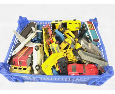 A collection of play worn Dinky, Corgi, Matchbox and other die cast and toy cars. NO RESERVE