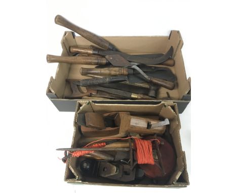 Boxes of various vintage woodworking &amp; garden tools, Victorian garden line etc. NO RESERVE