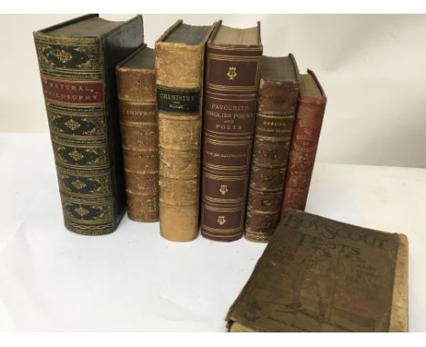 A collection of antique books Natural Philosophy 1875 full leather Bristol Trade School Chemistry 1875 full leather A vintage