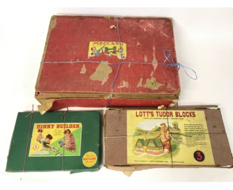 Vintage Meccano set boxed, Dinky builders and Lotts Tudor blocks. NO RESERVE