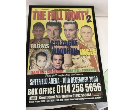 A framed boxing promotional poster The Full Monty 2 World Championship Calzaghe v woodhall this is a multi signed by all boxe