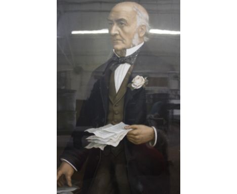 An oleograph of a half length portrait of William Ewart Gladstone, 75cm x 50cm