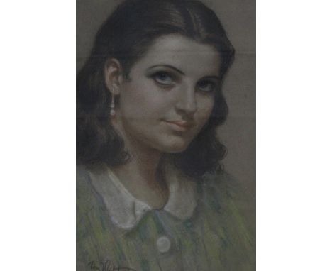 Tom Whitehead (1886-1959) Portrait of a Girl Pastel Signed lower right and dated 1939 41cm x 27cm