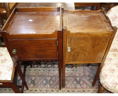 A mixed lot to include a firescreen, with a bedside cupboard, a bedside cupboard inlay marquetry and a pair of dining chairs