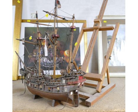 Model boat and easel
