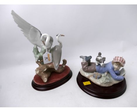 Nao heron figurine and Lladro boy reading book "Study Buddies "