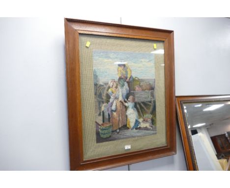 Framed tapestry picture, harvest time, 80 cm x 67 cm