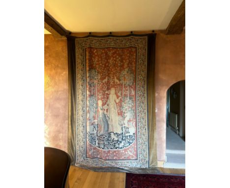 AN EXCEPTIONALLY LARGE EARLY 20TH CENTURY ARTS AND CRAFTS WALL HANGING TAPESTRY,after 'The Lady and the Unicorn”, France circ