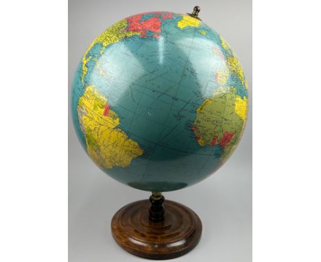 TERRESTRIAL GLOBE BY PHILLIPS, circa 1930 mounted on mahogany base. Siam instead of Thailand (pre 1932)66cm in height, 48cm i